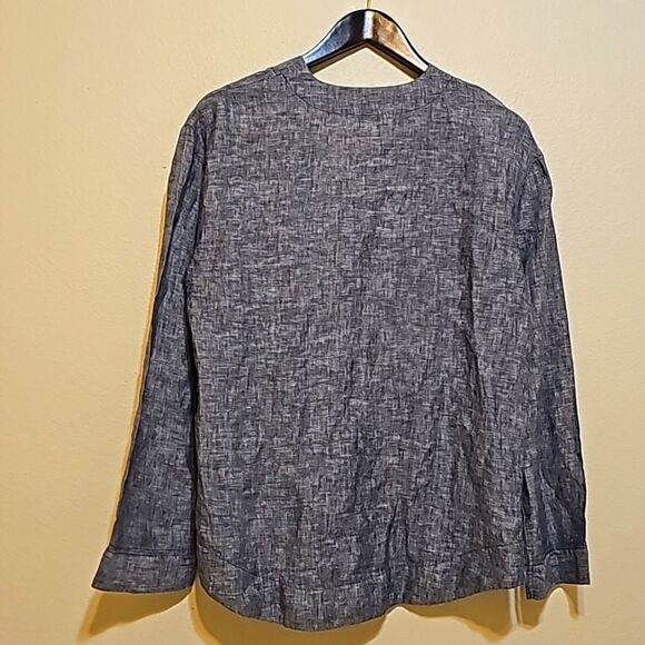 Pure Navy Blue linen Long Sleeve tunic top Sz - Picture 4 of 8